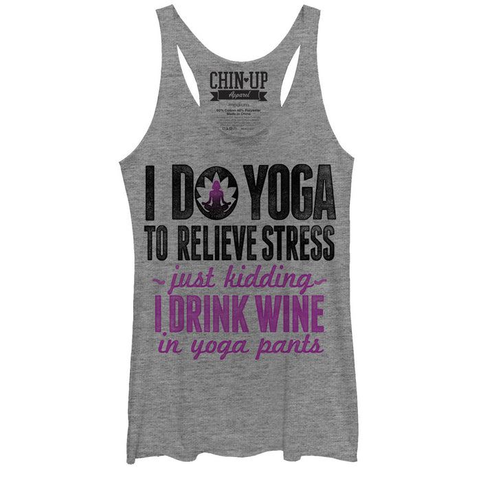 fifth sun Women's CHIN UP Drink Wine in Yoga Pants Racerback Tank Top