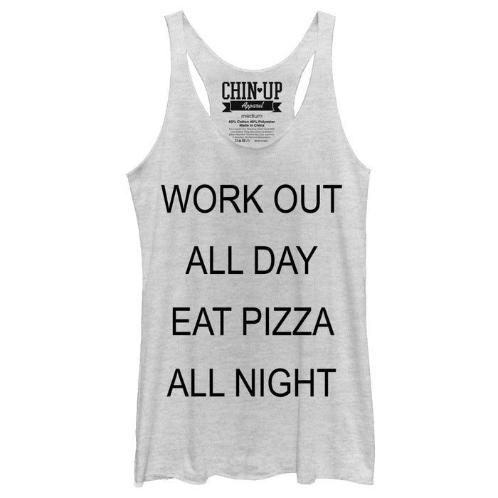 fifth sun Women's CHIN UP Eat Pizza All Night Racerback Tank Top