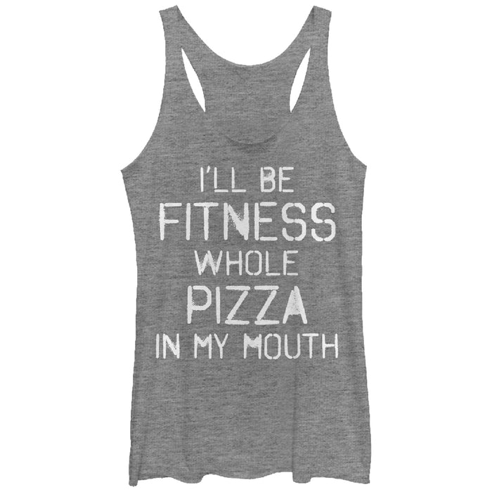 fifth sun Women's CHIN UP Fitness Pizza in Mouth Racerback Tank Top