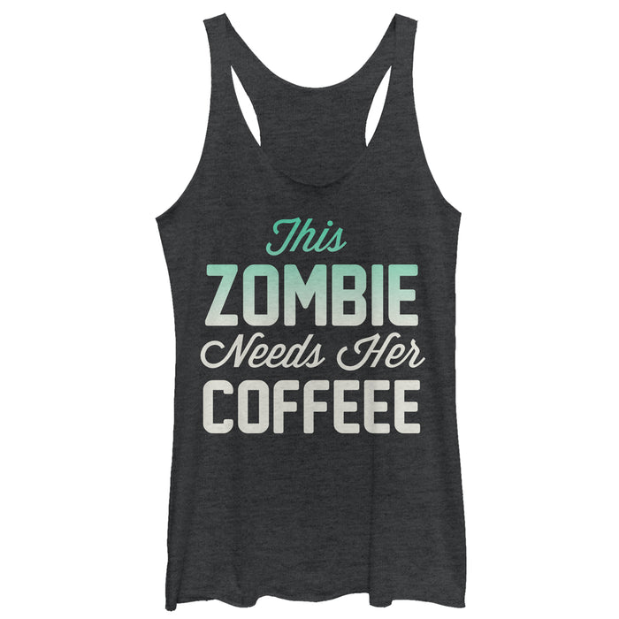 fifth sun Women's CHIN UP Halloween Zombie Needs Coffee Racerback Tank Top