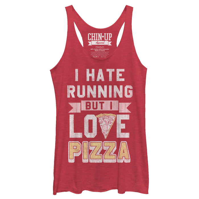 fifth sun Women's CHIN UP Hate Running Love Pizza Racerback Tank Top