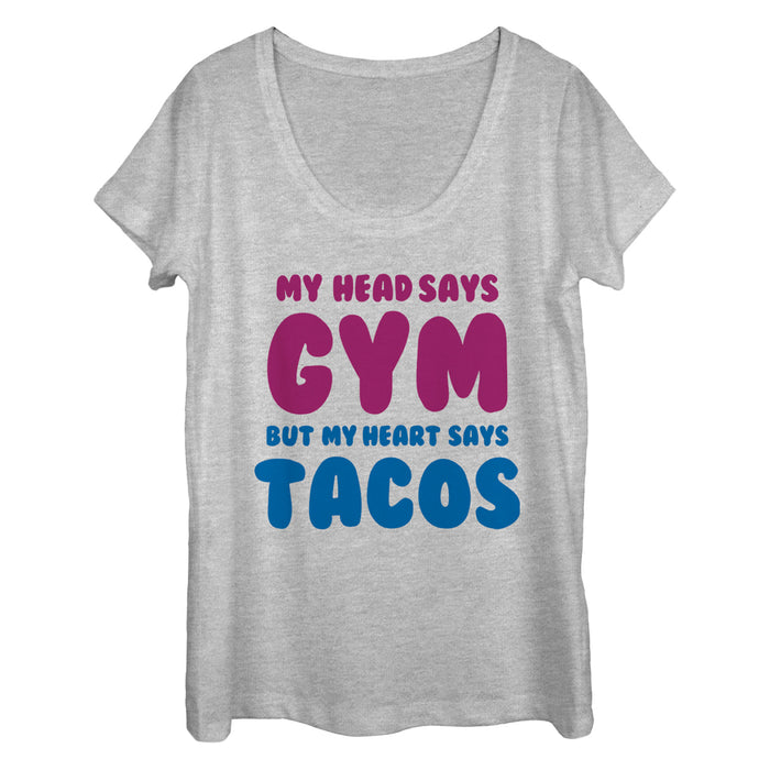 fifth sun Women's CHIN UP Heart Says Tacos Scoop Neck