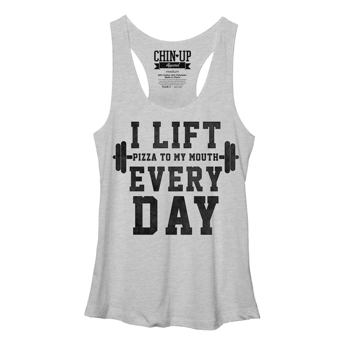 fifth sun Women's CHIN UP I Lift Pizza to my Mouth Racerback Tank Top
