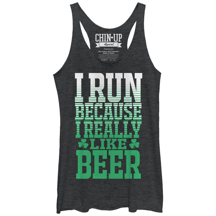 fifth sun Women's CHIN UP I Run Because I Really Like Beer Racerback Tank Top