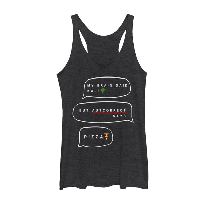 fifth sun Women's CHIN UP Kale Autocorrect Pizza Racerback Tank Top