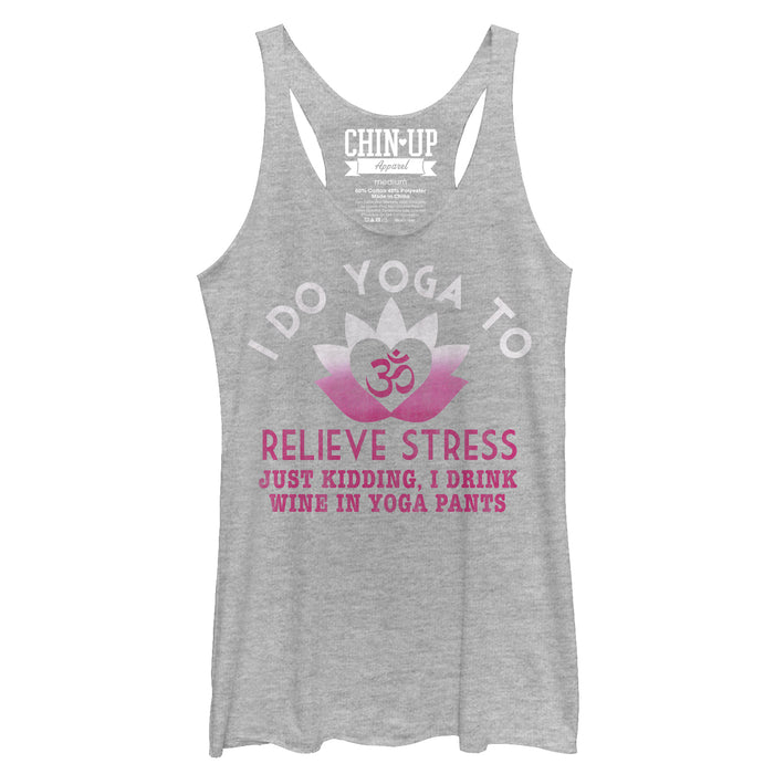 fifth sun Women's CHIN UP Lotus Drink Wine in Yoga Pants Racerback Tank Top