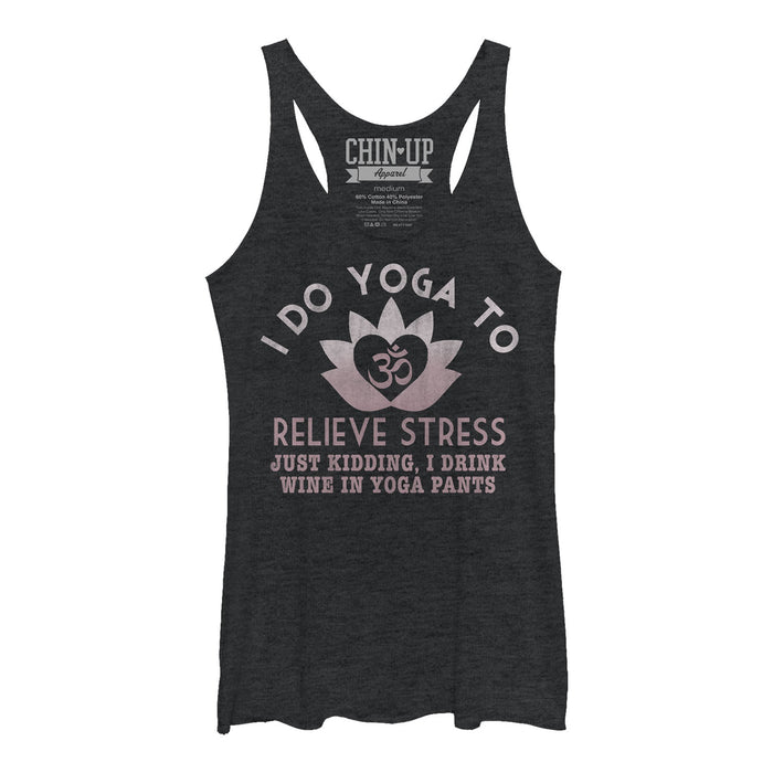 fifth sun Women's CHIN UP Lotus Drink Wine in Yoga Pants Racerback Tank Top