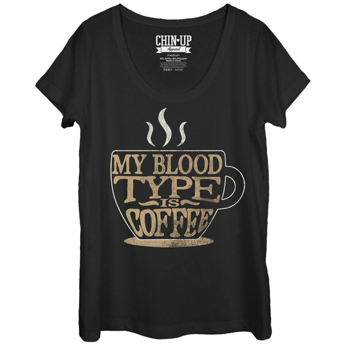 fifth sun Women's CHIN UP My Blood Type is Coffee Scoop Neck