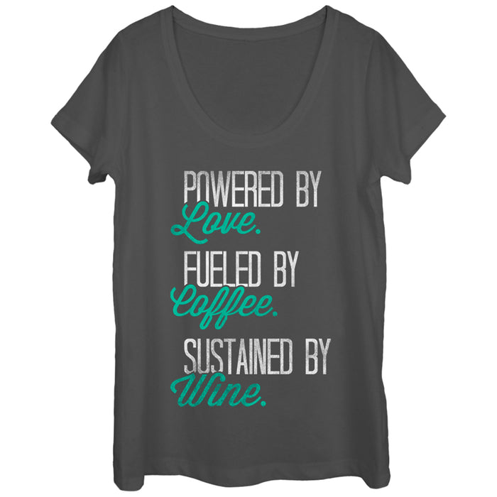 fifth sun Women's CHIN UP Powered by Love Fueled by Coffee Scoop Neck