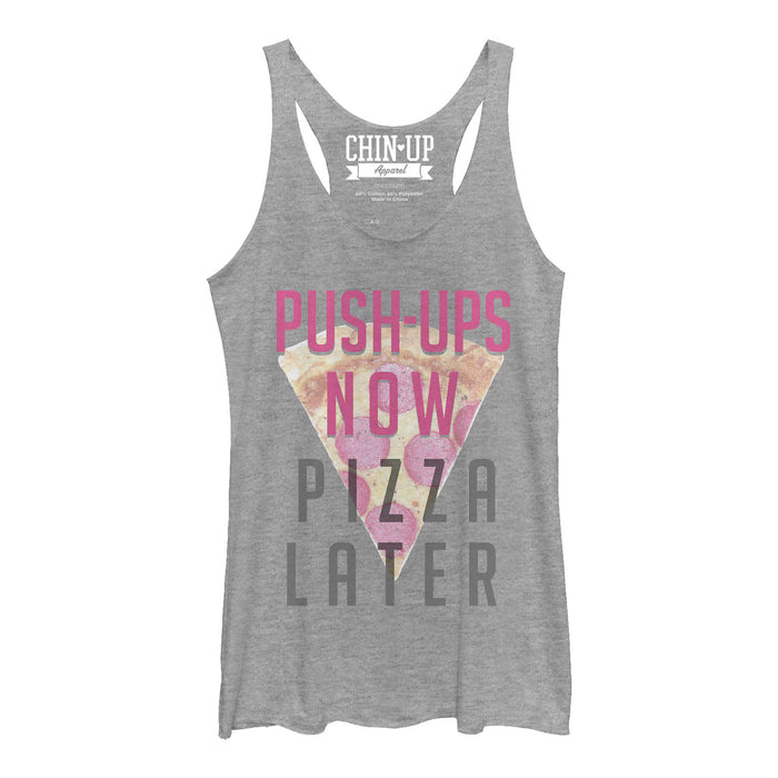 fifth sun Women's CHIN UP Push-Ups Now Pizza Later Racerback Tank Top