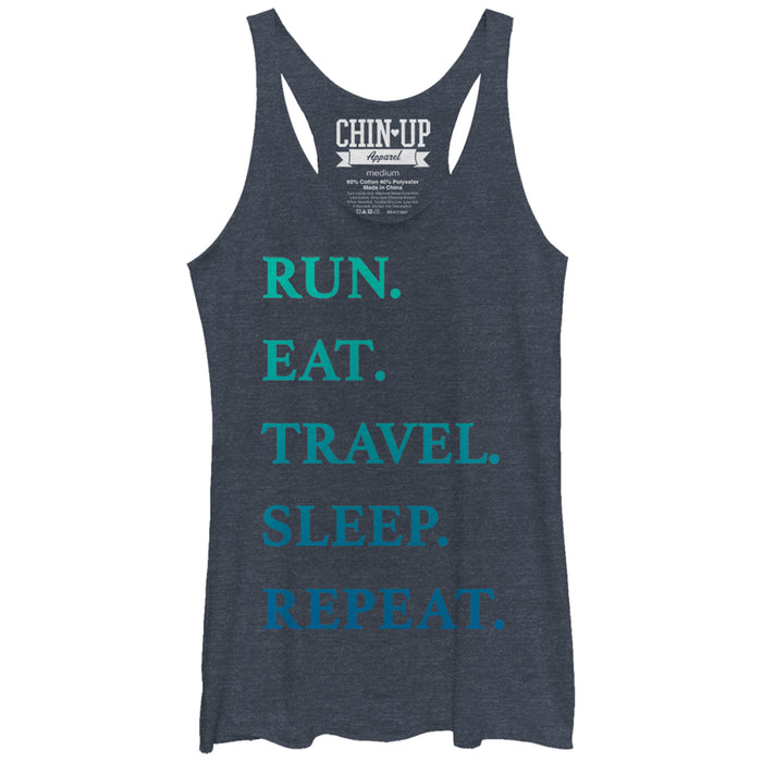 fifth sun Women's CHIN UP Run Eat Travel Sleep Repeat Racerback Tank Top