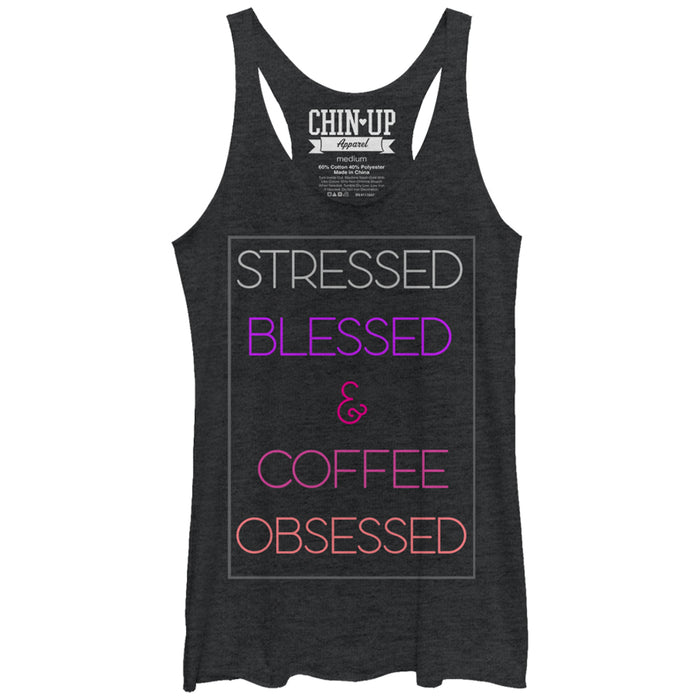 fifth sun Women's CHIN UP Stressed Blessed Coffee Obsessed Racerback Tank Top