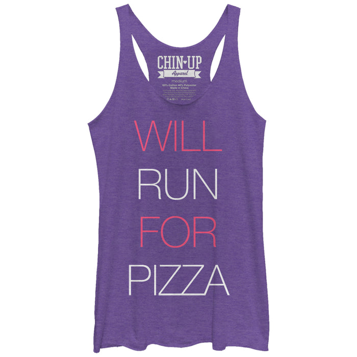 fifth sun Women's CHIN UP Will Run for Pizza Racerback Tank Top