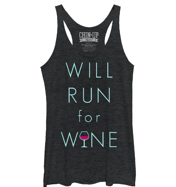 fifth sun Women's CHIN UP Will Run For Wine Glass Racerback Tank Top