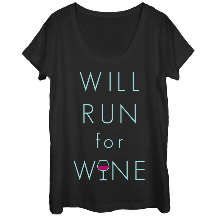 fifth sun Women's CHIN UP Will Run For Wine Glass Scoop Neck