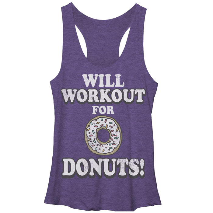 fifth sun Women's CHIN UP Will Work Out For Donuts Racerback Tank Top