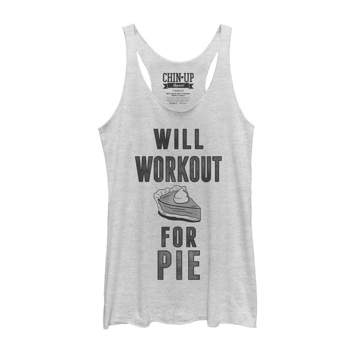 fifth sun Women's CHIN UP Will Workout for Pie Racerback Tank Top