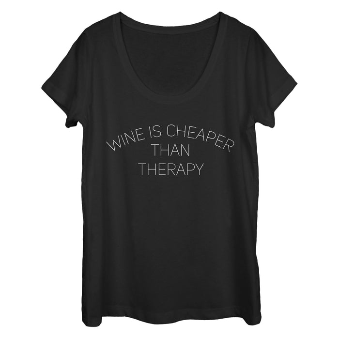 fifth sun Women's CHIN UP Wine is Cheaper Than Therapy Scoop Neck