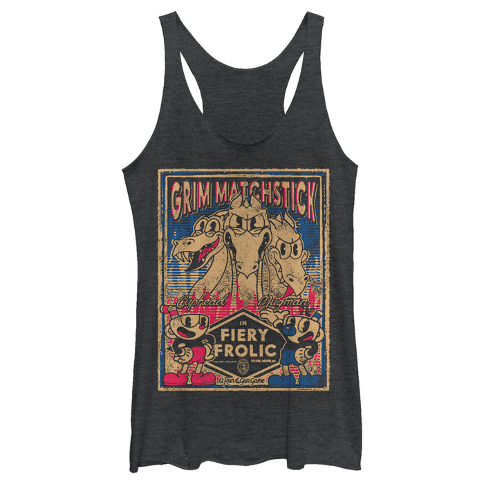 fifth sun Women's Cuphead Grim Matchstick in Fiery Frolic Poster Racerback Tank Top