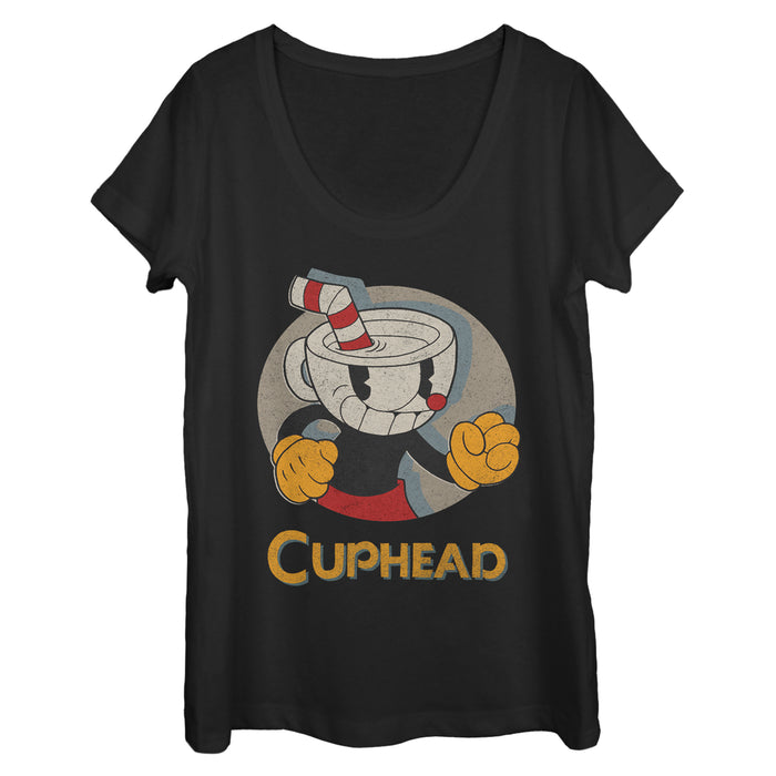 fifth sun Women's Cuphead Logo Portrait Circle Scoop Neck
