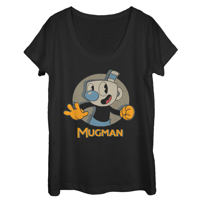 fifth sun Women's Cuphead Mugman Portrait Circle Scoop Neck