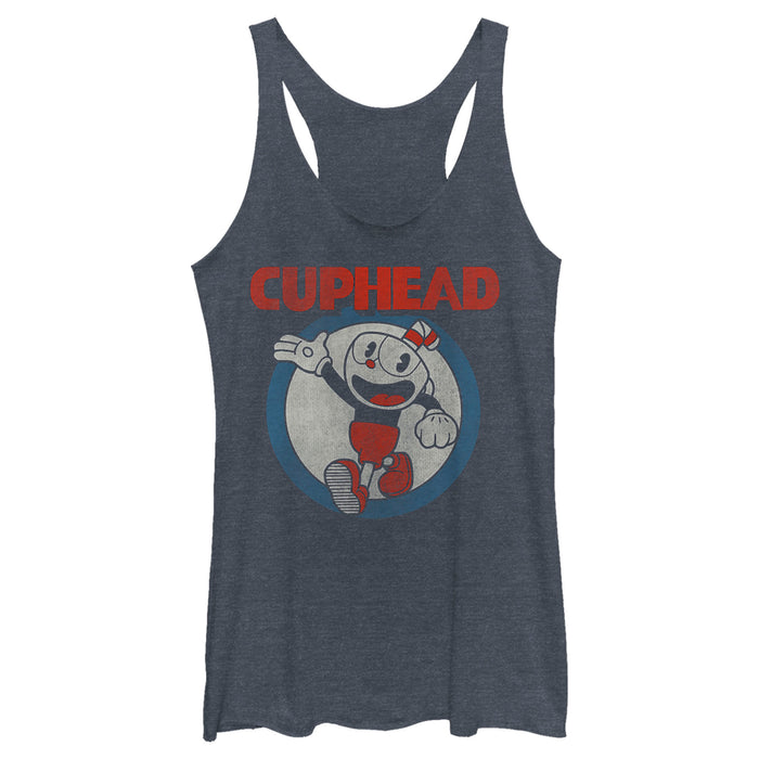 fifth sun Women's Cuphead Smile and Wave Distressed Racerback Tank Top