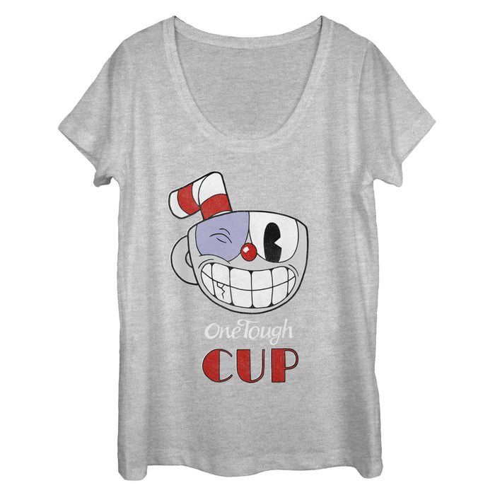 fifth sun Women's Cuphead Tough Cup Grin Scoop Neck