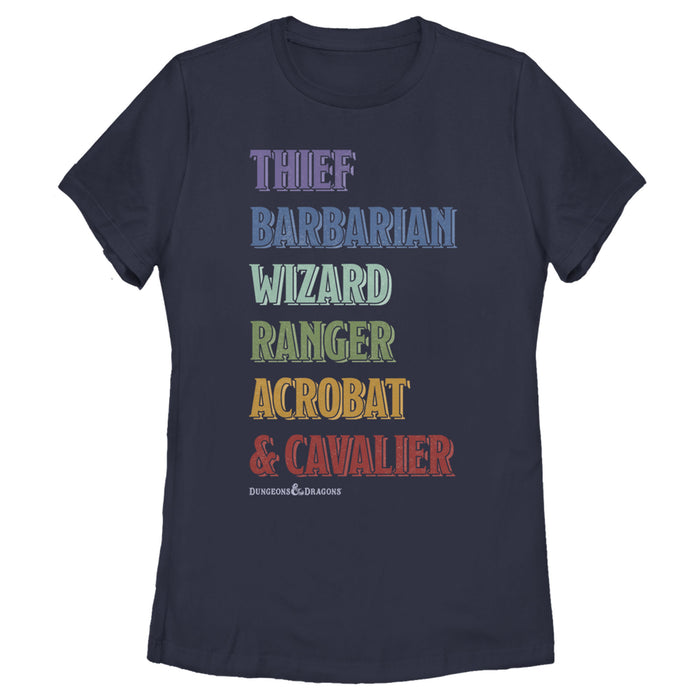 fifth sun Women's Dungeons & Dragons Class Name Rainbow Cartoon T-Shirt