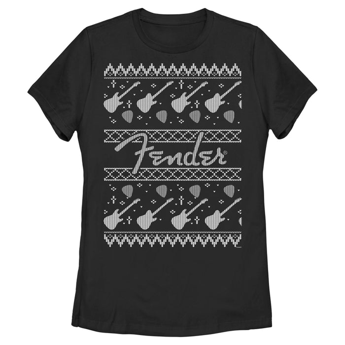 fifth sun Women's Fender Christmas Black and White Logo T-Shirt