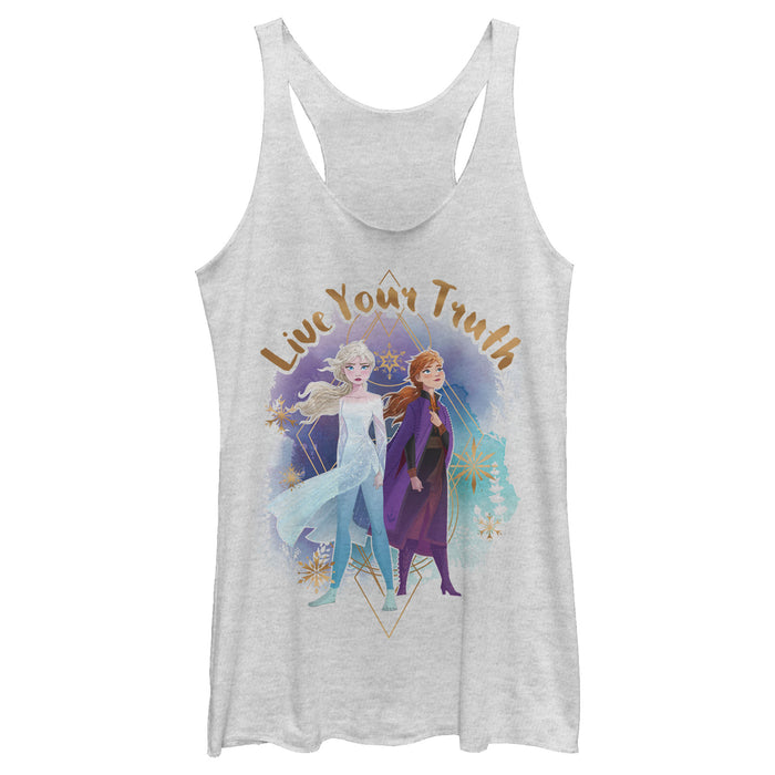 fifth sun Women's Frozen 2 Elsa Anna Live Your Truth Geometric Portrait Racerback Tank Top