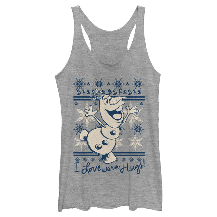 fifth sun Women's Frozen Christmas Warm Hugs Racerback Tank Top