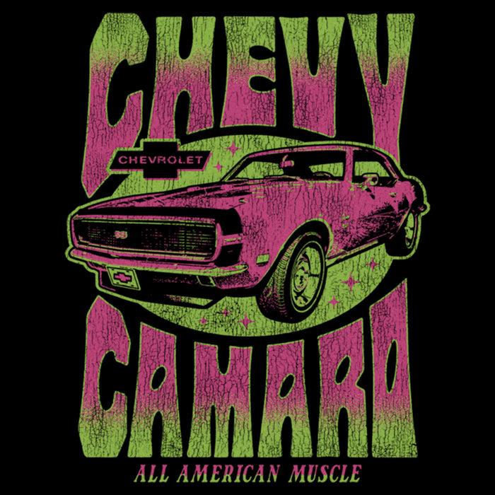 Fifth Sun Women's General Motors Retro Pink And Green Chevy Camaro T-Shirt