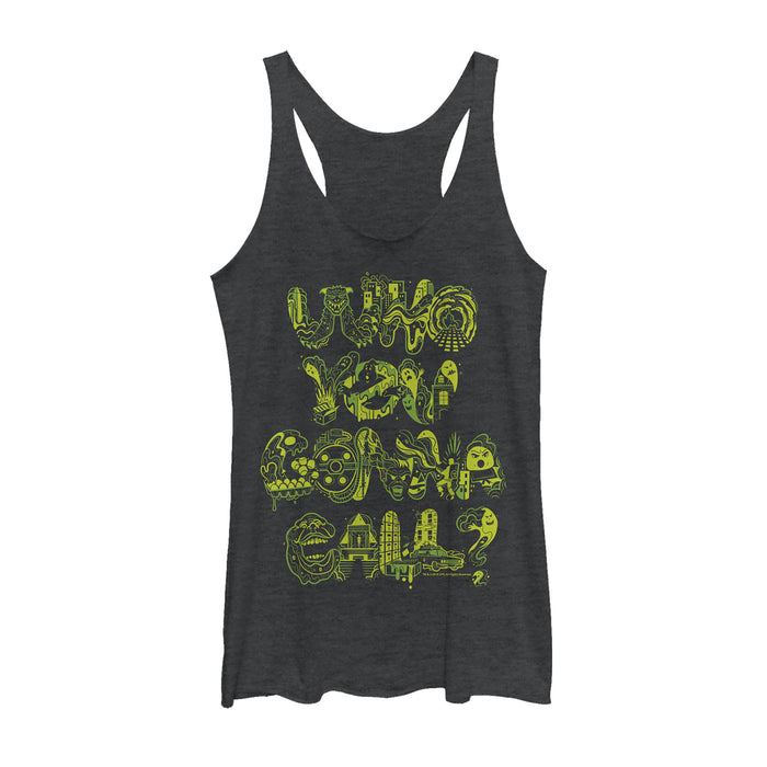fifth sun Women's Ghostbusters Who You Gonna Call Pattern Racerback Tank Top