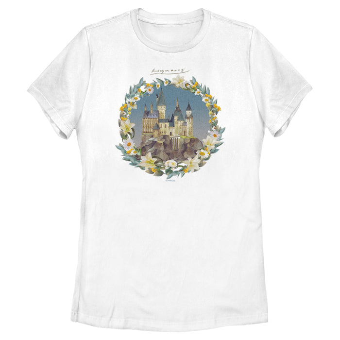 fifth sun Women's Harry Potter Floral Wreath Hogwarts T-Shirt