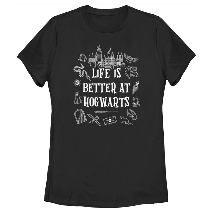 fifth sun Women's Harry Potter Life is Better at Hogwarts Icons T-Shirt