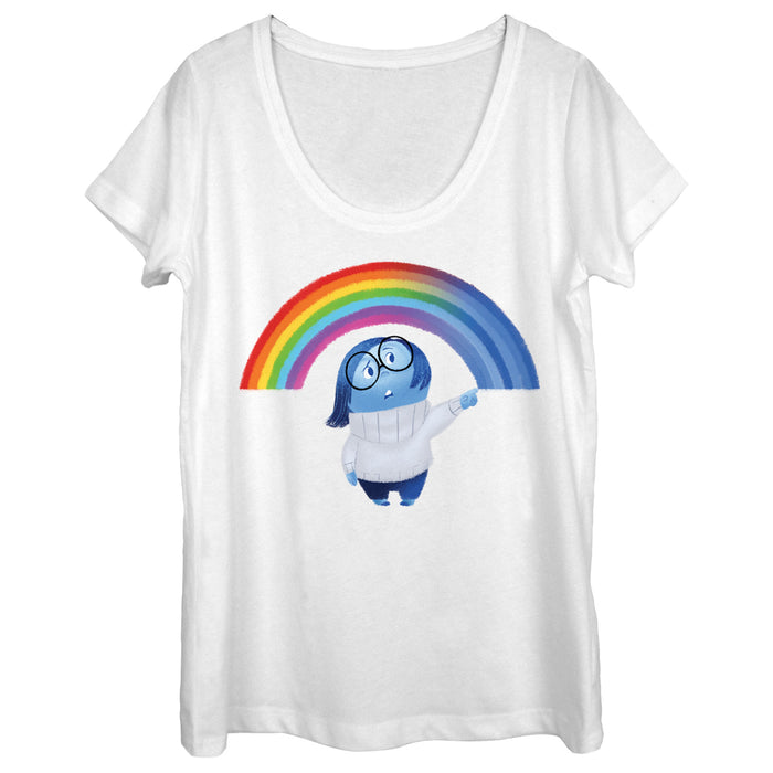 fifth sun Women's Inside Out Sadness Rainbow Scoop Neck