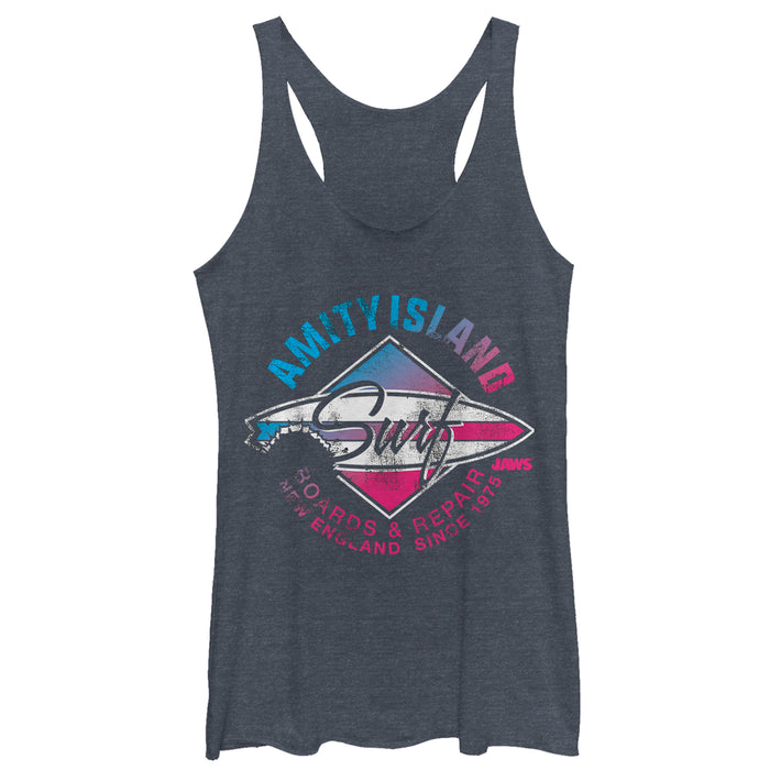 fifth sun Women's Jaws Amity Island Surfboard Repair Racerback Tank Top