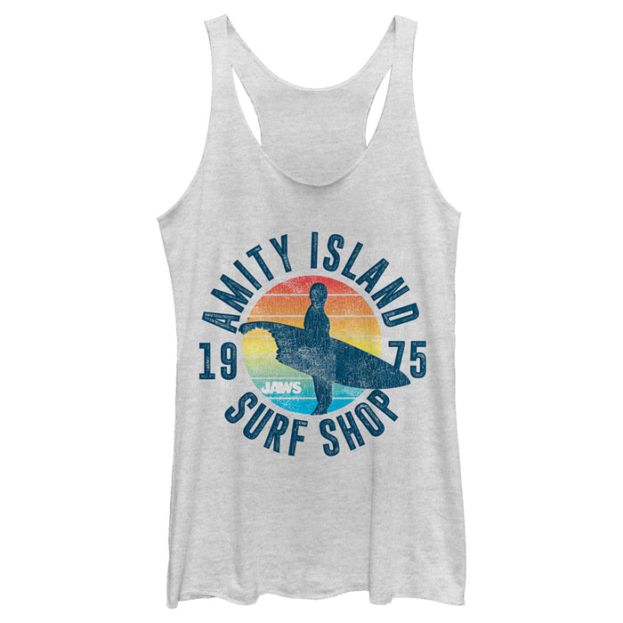 fifth sun Women's Jaws Retro Amity Island Surf Shop Racerback Tank Top