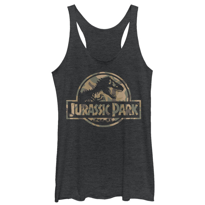 fifth sun Women's Jurassic Park Camo Logo Racerback Tank Top