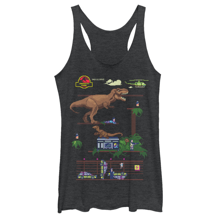 fifth sun Women's Jurassic Park Can You Survive the 8 Bit Pixel Video Game? Racerback Tank Top
