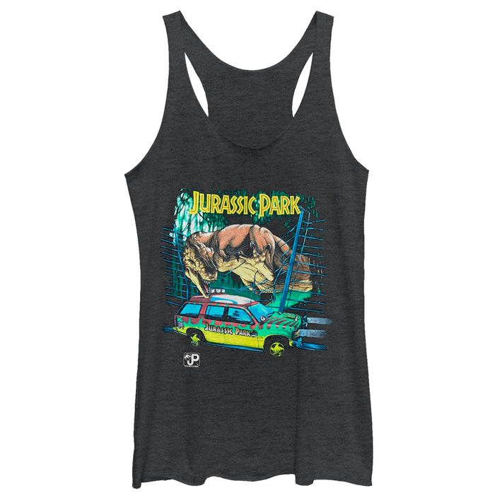 fifth sun Women's Jurassic Park Car Chase Scene Racerback Tank Top