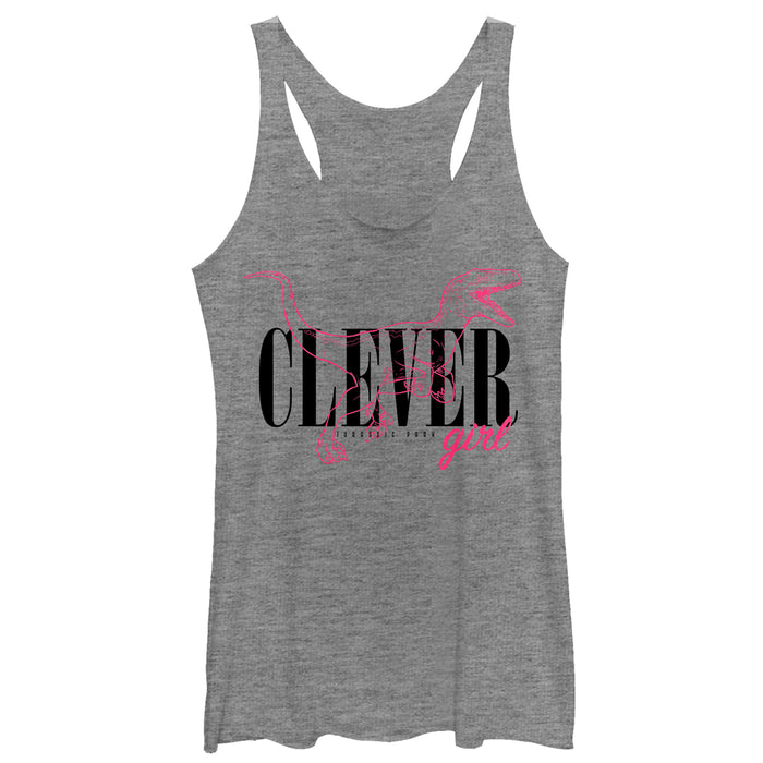 fifth sun Women's Jurassic Park Clever Girl Raptor Outline Racerback Tank Top