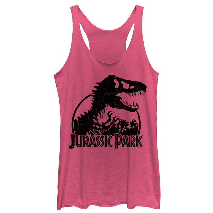 fifth sun Women's Jurassic Park Dino Skeleton Silhouette Logo Racerback Tank Top