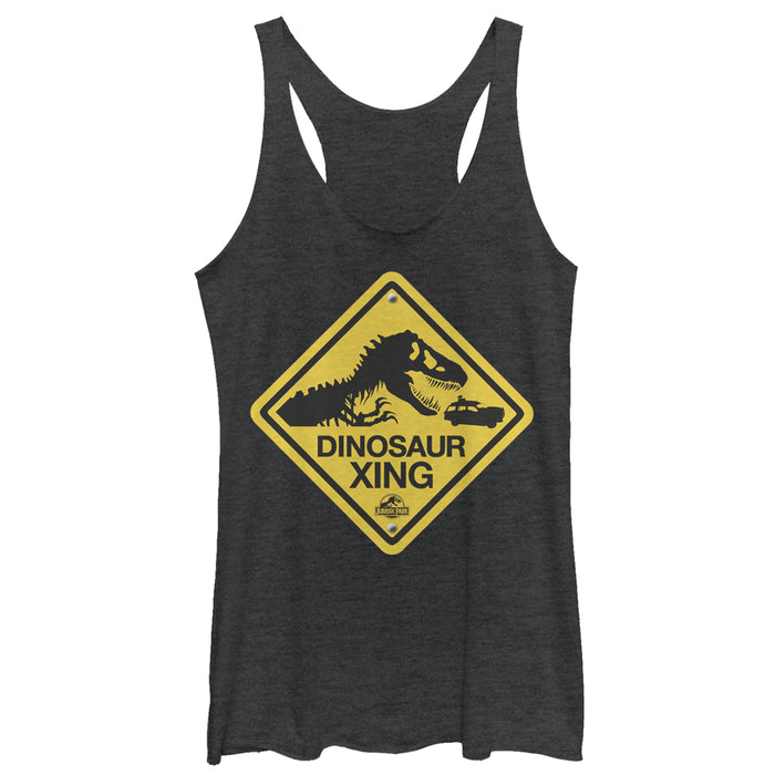 fifth sun Women's Jurassic Park Dinosaur Crossing Sign Racerback Tank Top