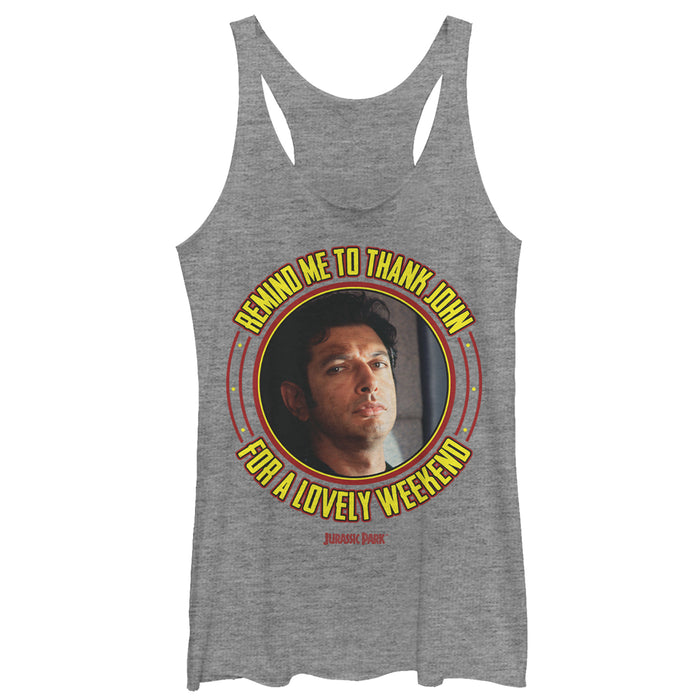 fifth sun Women's Jurassic Park Dr. Malcolm Lovely Weekend Racerback Tank Top