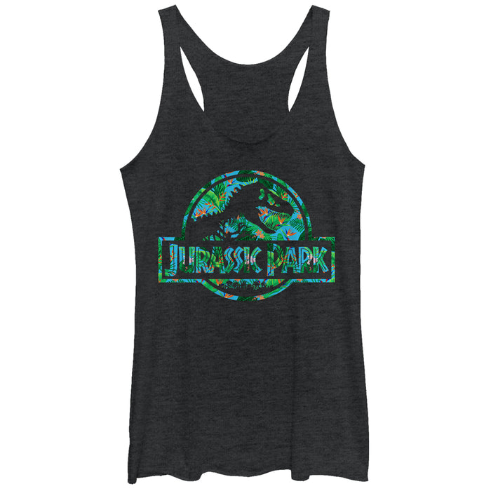 fifth sun Women's Jurassic Park Floral T Rex Logo Racerback Tank Top