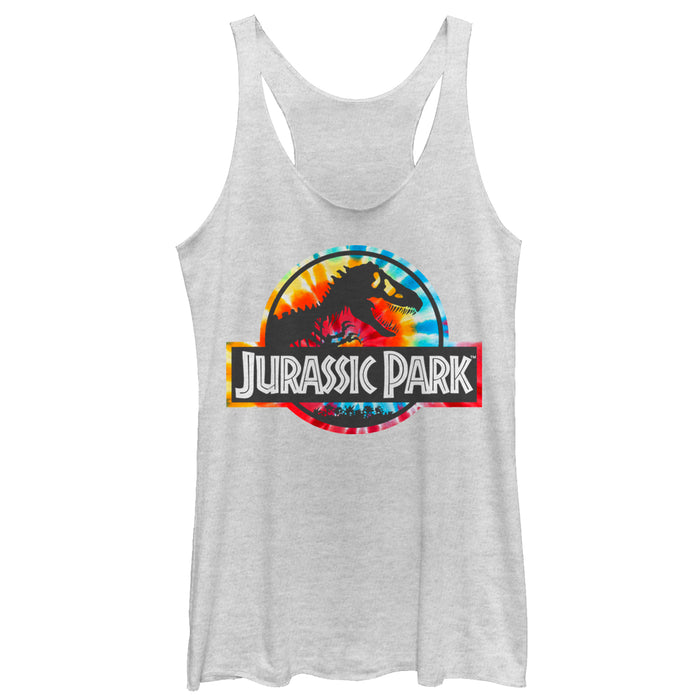 fifth sun Women's Jurassic Park Groovy Tie-Dye Logo Racerback Tank Top