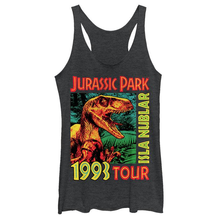 fifth sun Women's Jurassic Park Isla Nublar 1993 Tour Featuring Velociraptor Racerback Tank Top