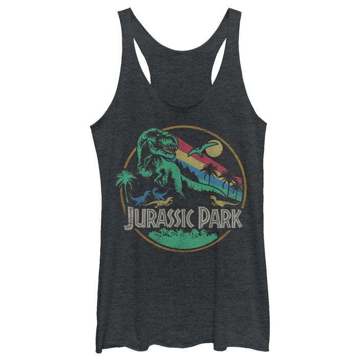 fifth sun Women's Jurassic Park Rainbow Emblem Racerback Tank Top
