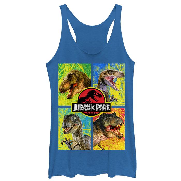 fifth sun Women's Jurassic Park T. Rex and Velociraptor Racerback Tank Top